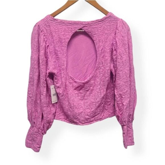 Free People Tea Time Lace Cropped Top Puff Sleeve Pink Size Large NEW - Picture 7 of 9